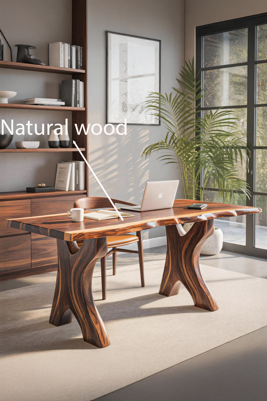 Modern Sculptural Live Edge Desk With Curved Legs For Studio