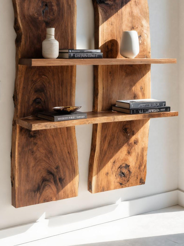 Rustic Live Edge Wall Mounted Shelf For Entryway