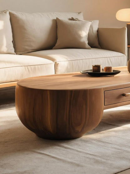 Modern Oval Coffee Table With Drawers For Living Room