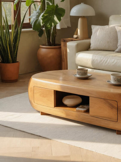 Modern Oval Coffee Table With Storage For Living Room