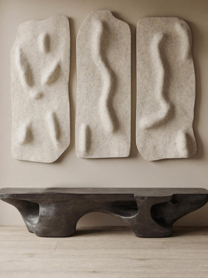 Contemporary Sculptural Bench With Carved Design For Living Room