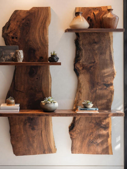 Rustic Live Edge Wall Mounted Shelf For Living Room