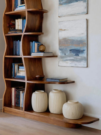 Modern Bookshelf With Wavy Design For Living Room