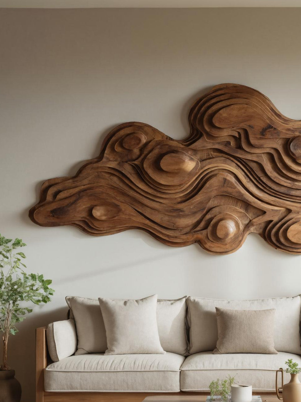 Artistic Wall Sculpture With Organic Wave Design For Living Room