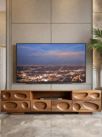 Handcrafted TV Cabinet With Sculpted Drawers For Living Room