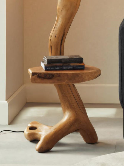 Rustic Sculptural Floor Lamp With Side Table For Bedroom