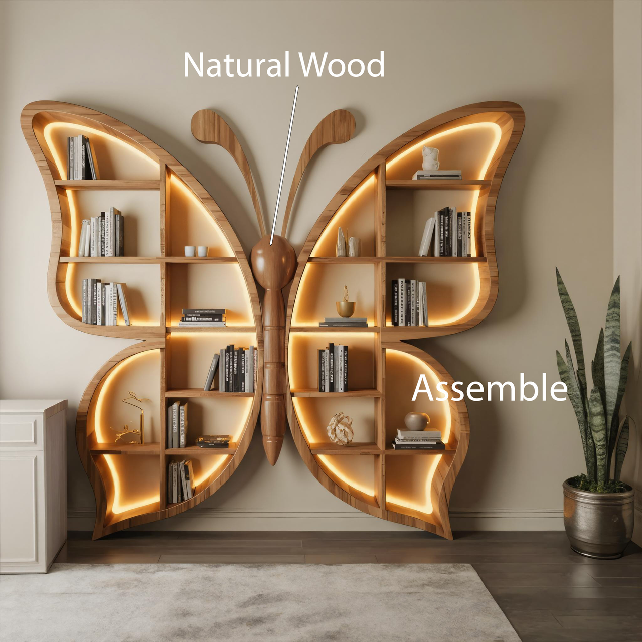 Artistic Butterfly Bookshelf With LED For Living Room Or Bedroom