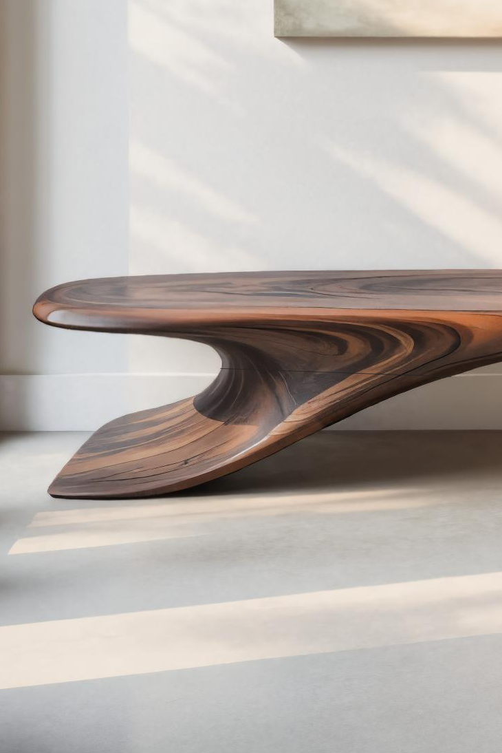 Modern Sculptural Bench With Flowing Curves For Living Room