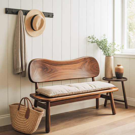 Modern Bench With Curved Backrest For Bedroom