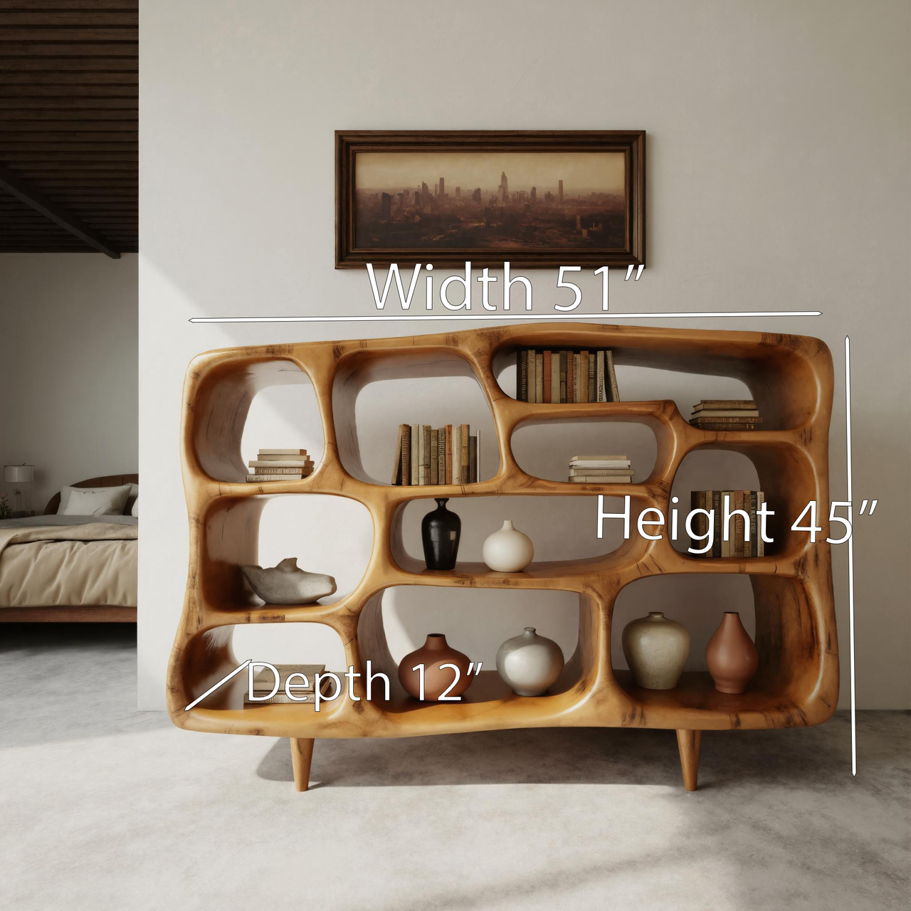 Modern Organic Bookshelf With Open Shelves For Living Room Or Office