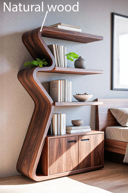 Modern Zigzag Bookshelf With Cabinet For Living Room Or Office