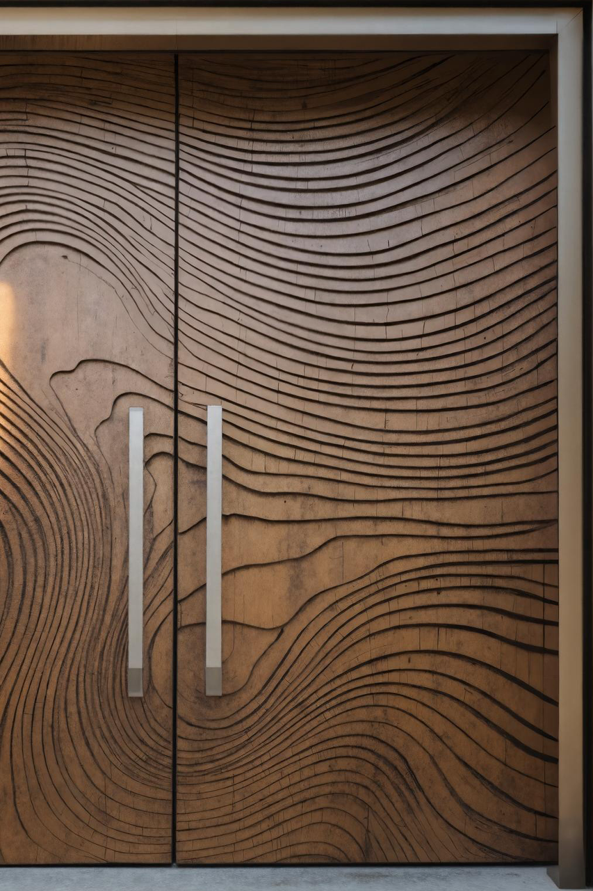 Modern Sculptural Double Front Door With Contour Design For Villa