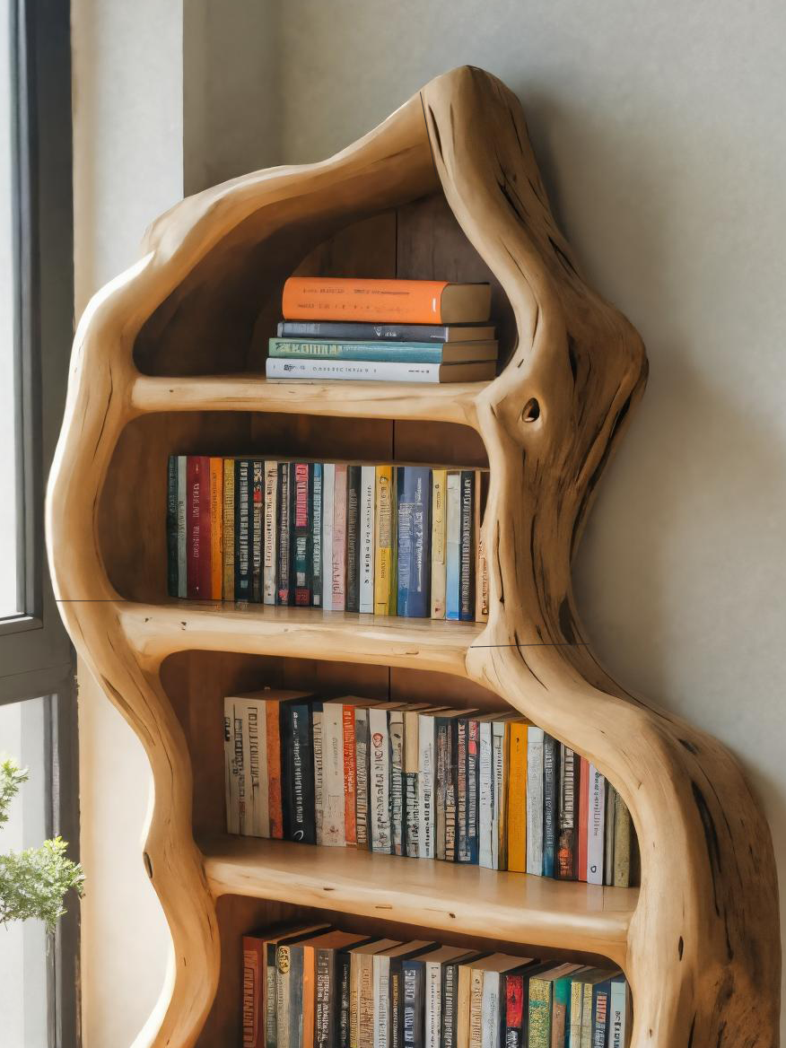 Organic Live Edge Bookshelf For Rustic Living Room Or Office