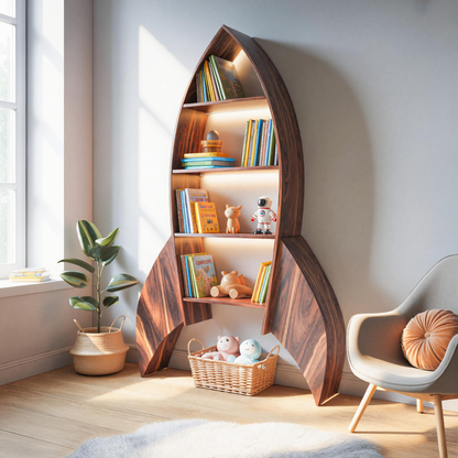 Rocket Shaped Bookshelf For Nursery Or Playroom