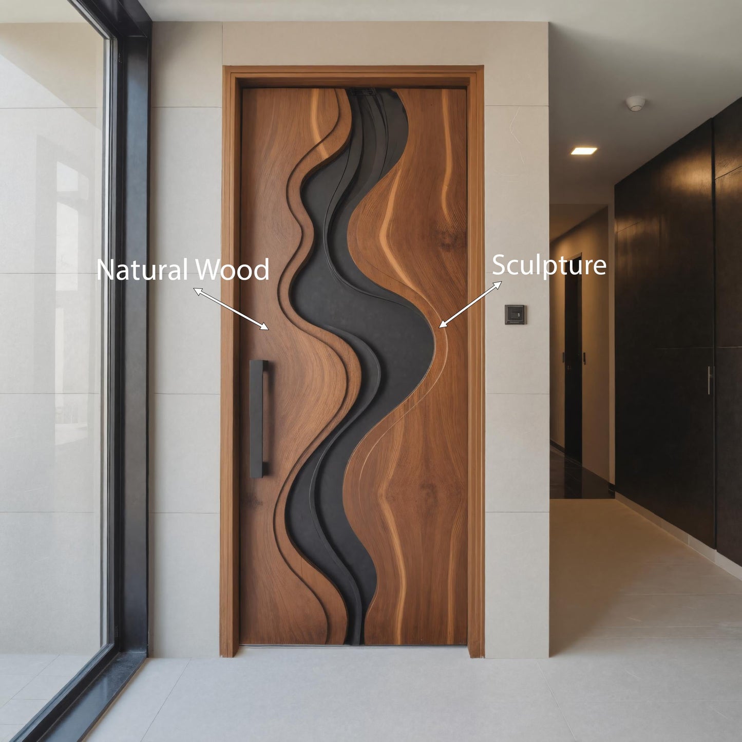 Modern Carved Door With Wave Design For Interior Or Entryway
