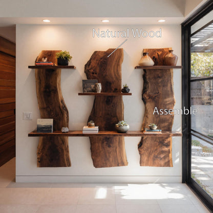 Rustic Live Edge Wall Mounted Shelf For Living Room