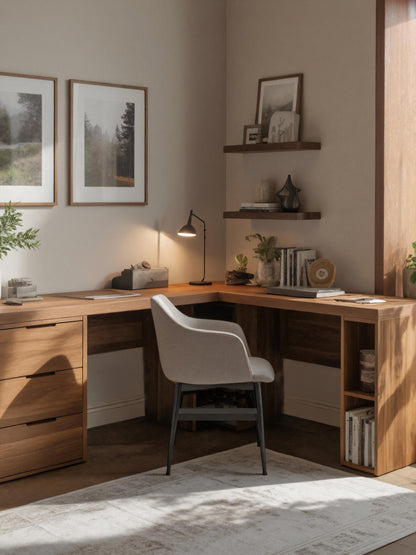 Modern L Shaped Desk With Drawers And Shelves For Study