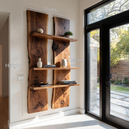 Rustic Live Edge Wall Mounted Shelf For Entryway