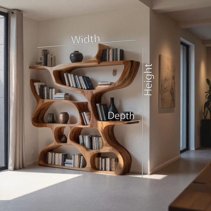 Modern Bookshelf With Organic Carved Design For Living Room Or Office