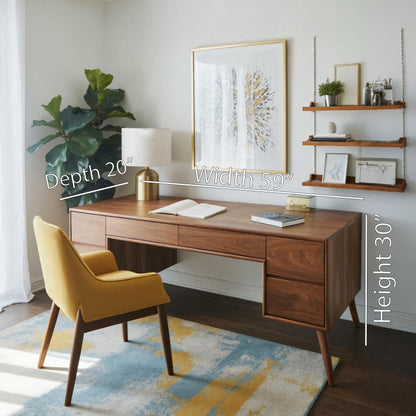 Mid Century Writing Desk With Drawers For Home Office