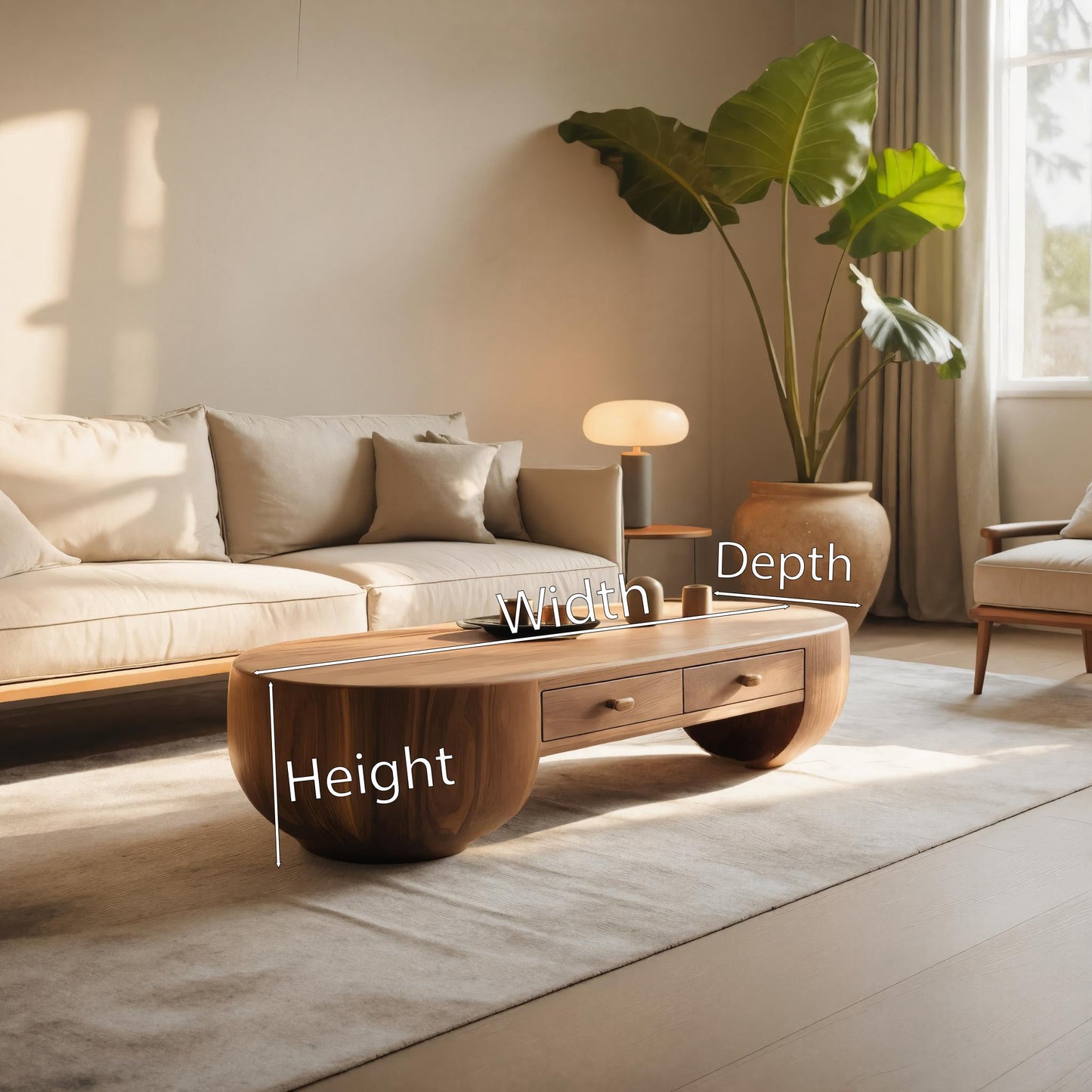Modern Oval Coffee Table With Drawers For Living Room