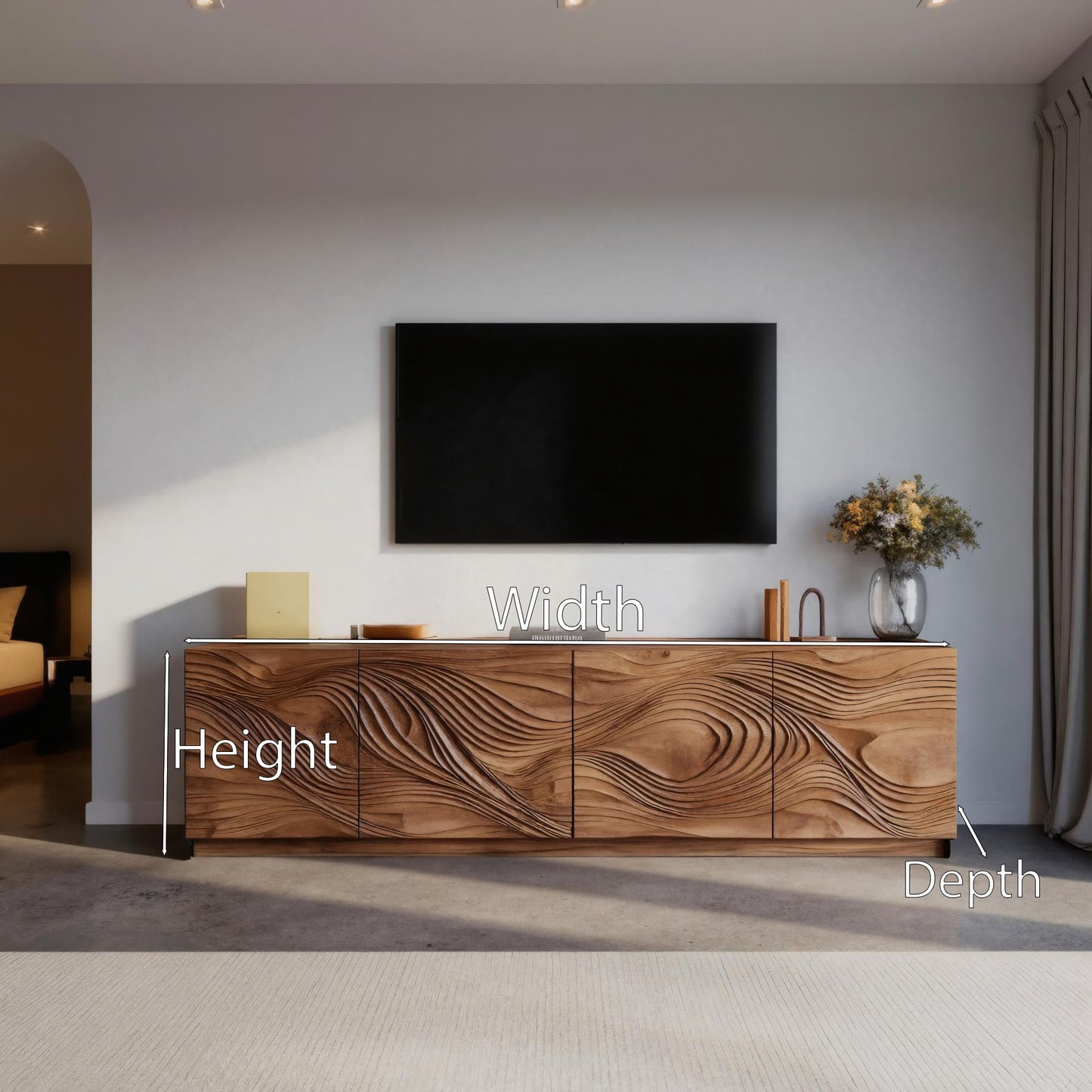 Artistic TV Console With Wave Pattern For Elegant Living Room