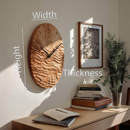 Artistic Wall Clock With Carved Oval Design For Office