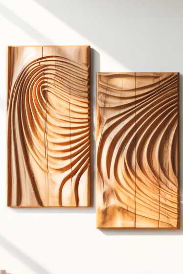 Carved Wall Art Panel With Abstract Wave Design For Hallway