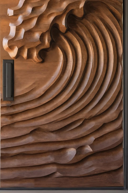 Modern Wave Sliding Door With Artistic Panel For Interior Or Studio