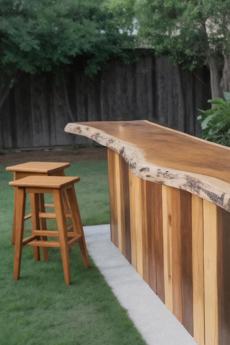 Rustic Live Edge Outdoor Bar Table For Patio Or Garden