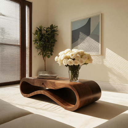 Modern Wave Coffee Table With Drawer For Living Room