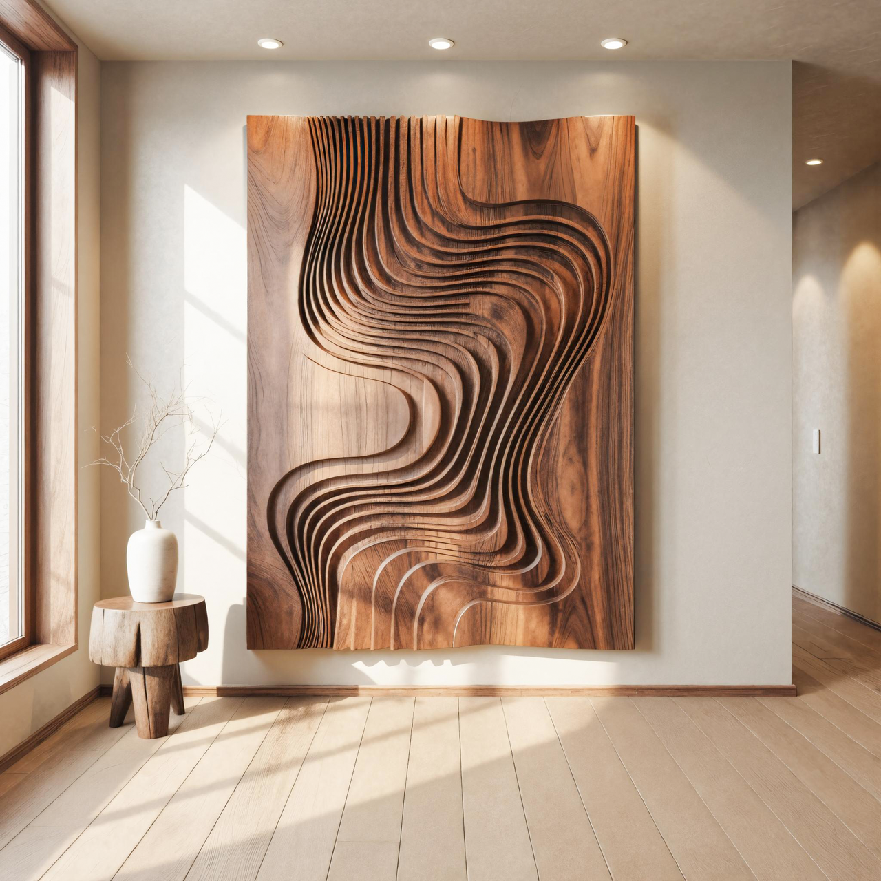 Modern Wall Sculpture With Flowing Layered Curves For Entryway