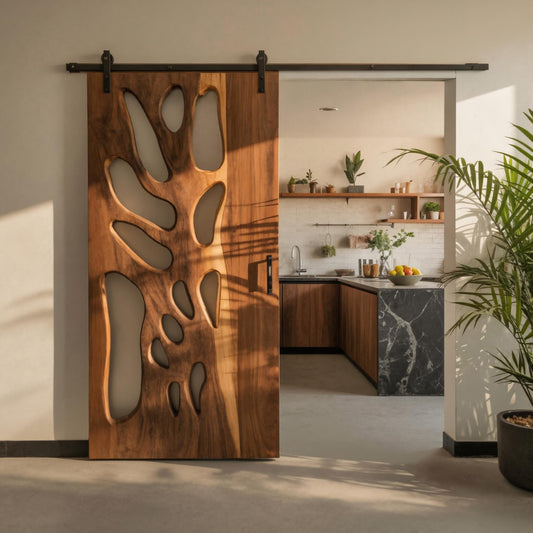 Modern Cutout Sliding Door With Flowing Form For Kitchen