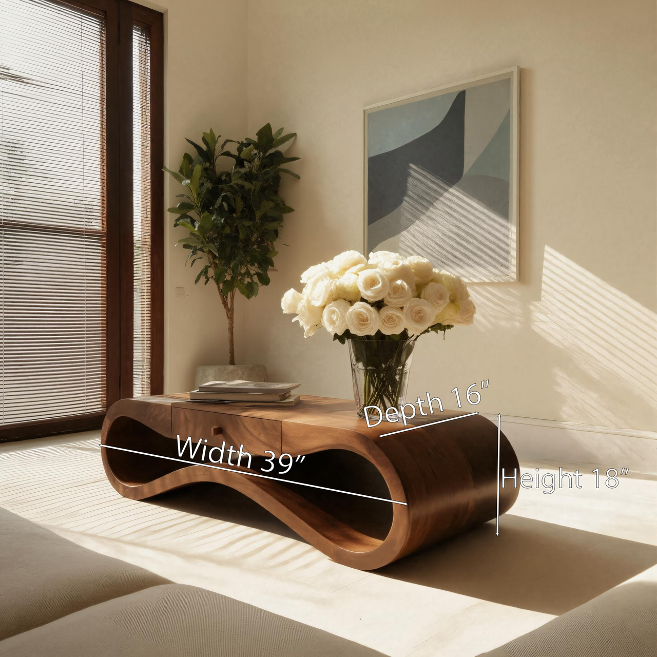 Modern Wave Coffee Table With Drawer For Living Room