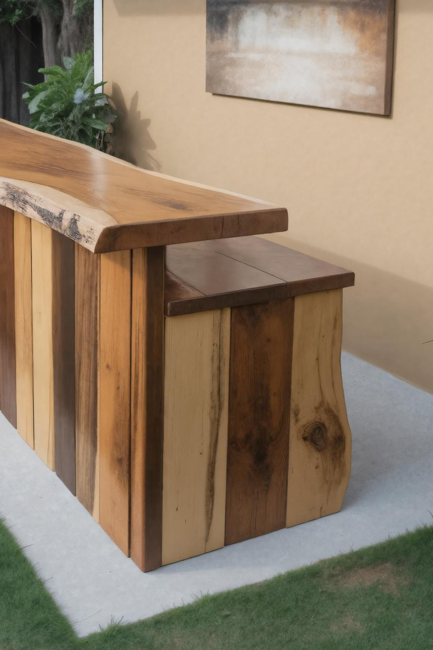 Rustic Live Edge Outdoor Bar Table For Patio Or Garden