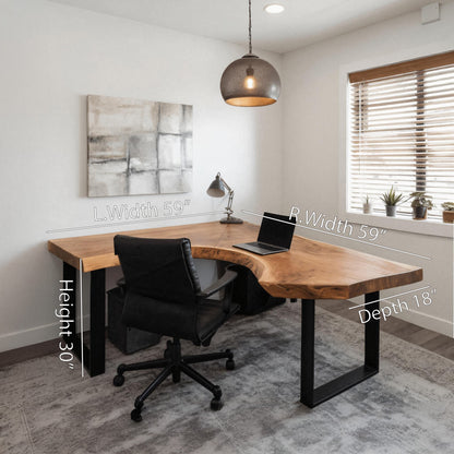 Modern Live Edge L Shaped Desk For Home Workspace