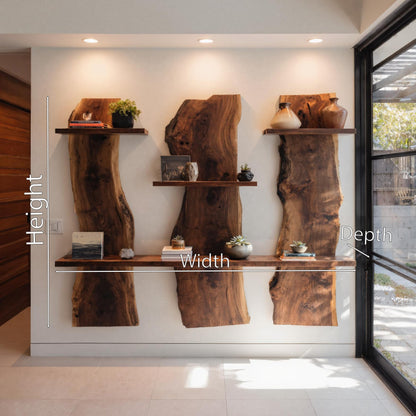 Rustic Live Edge Wall Mounted Shelf For Living Room