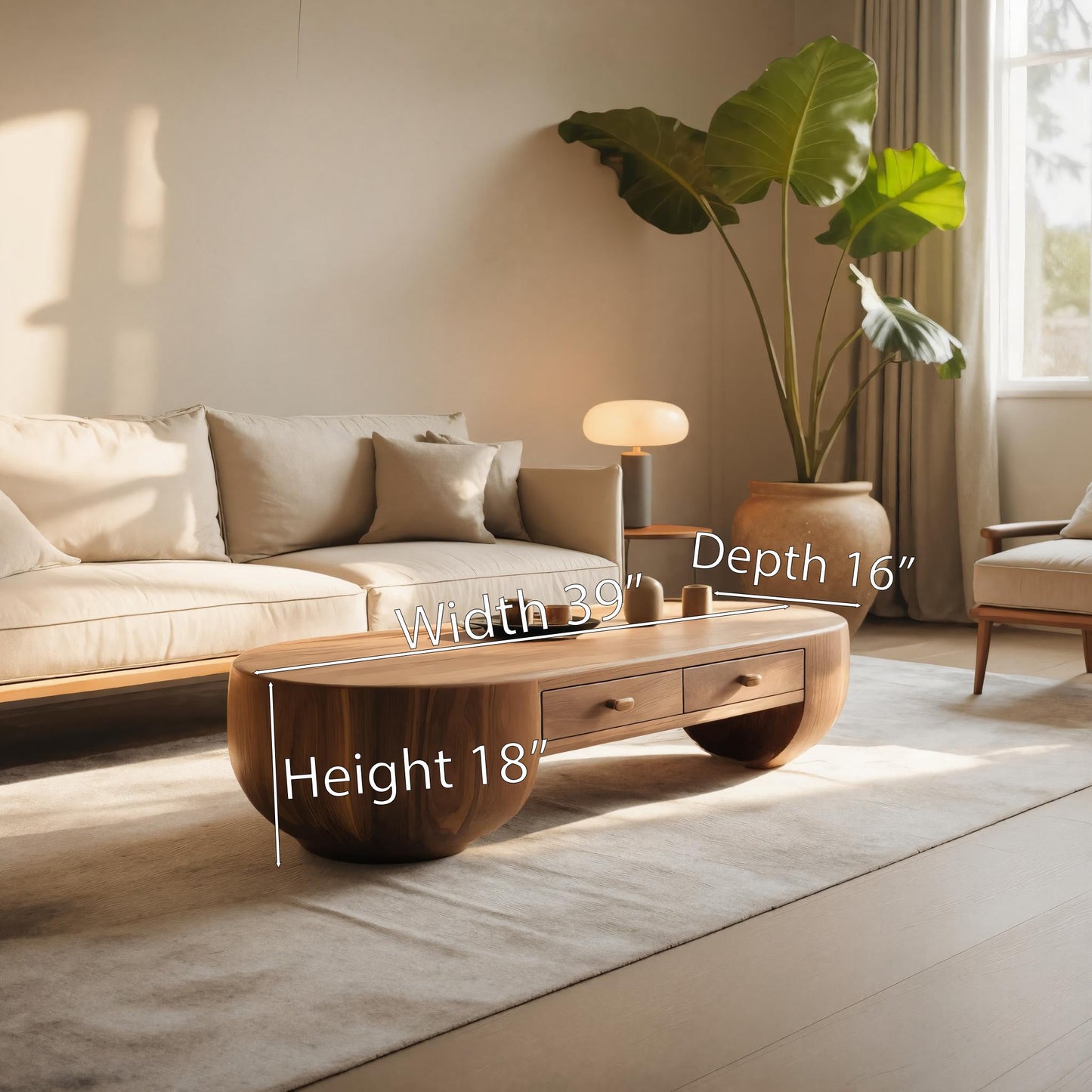 Modern Oval Coffee Table With Drawers For Living Room