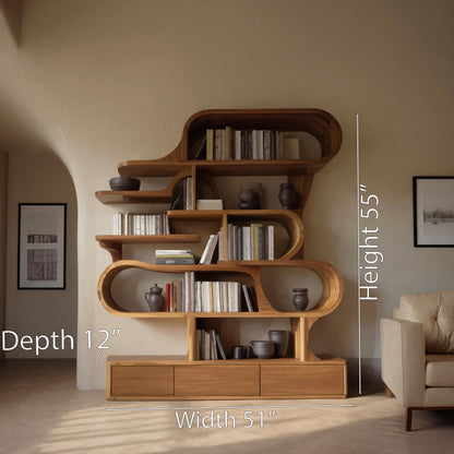 Modern Sculptural Bookshelf With Curved Design For Living Room Or Office