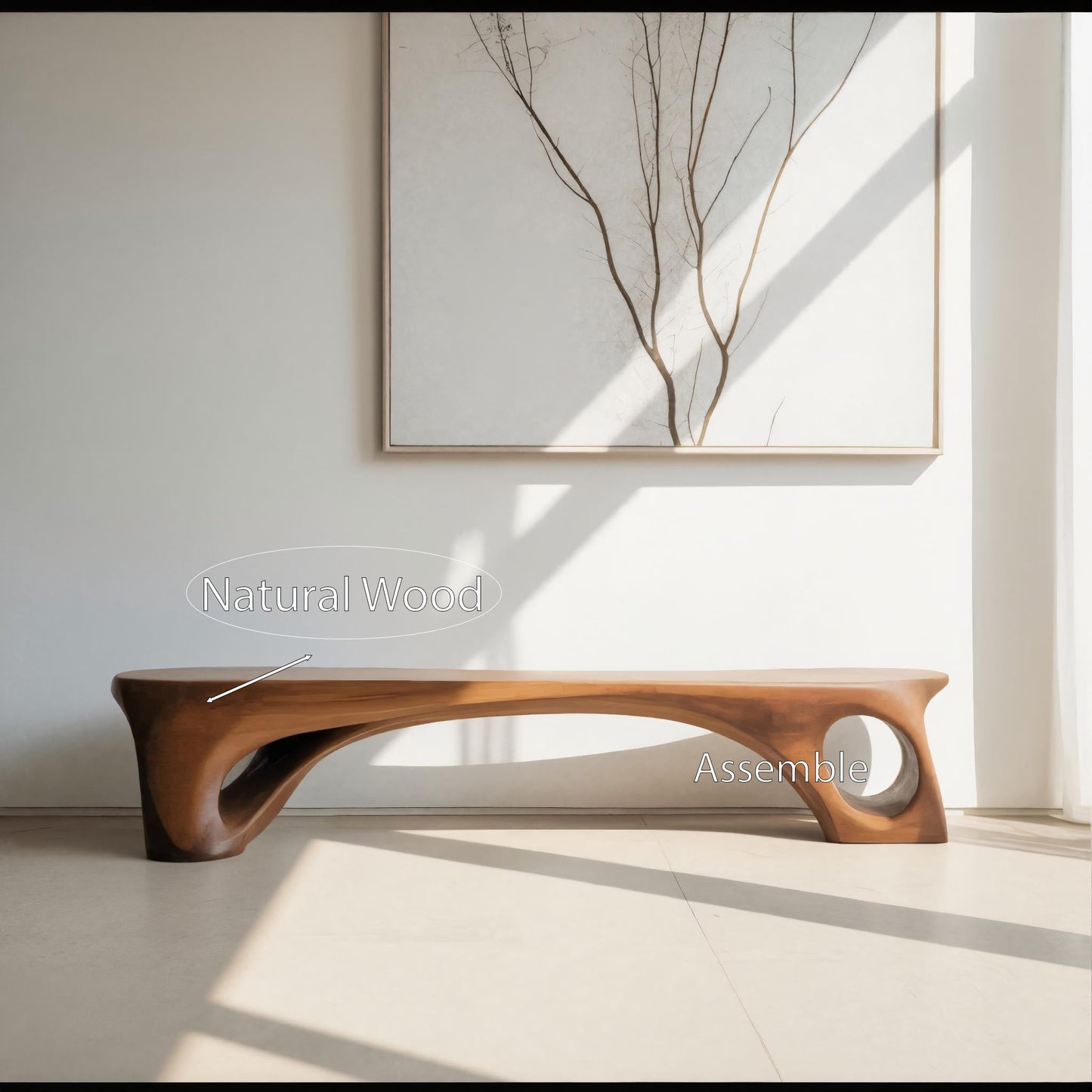 Modern Sculptural Bench With Curved Design For Living Room