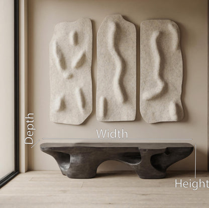 Contemporary Sculptural Bench With Carved Design For Living Room