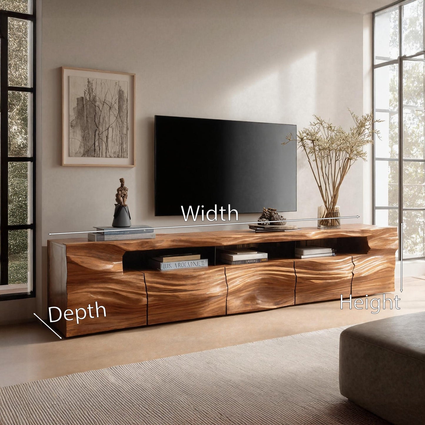 Modern Sculptural TV Console With Drawers For Living Room