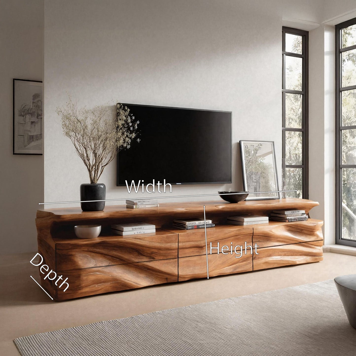 Modern TV Console With Shelf And Drawers For Living Room