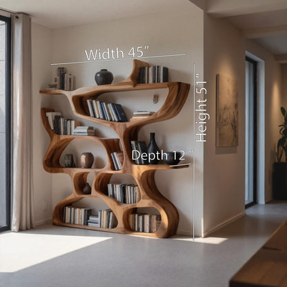 Modern Bookshelf With Organic Carved Design For Living Room Or Office