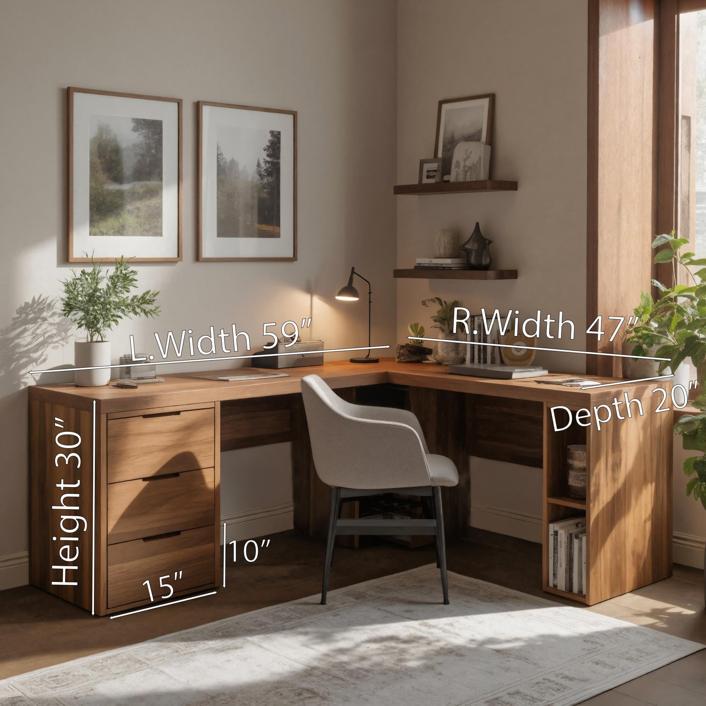 Modern L Shaped Desk With Drawers And Shelves For Study