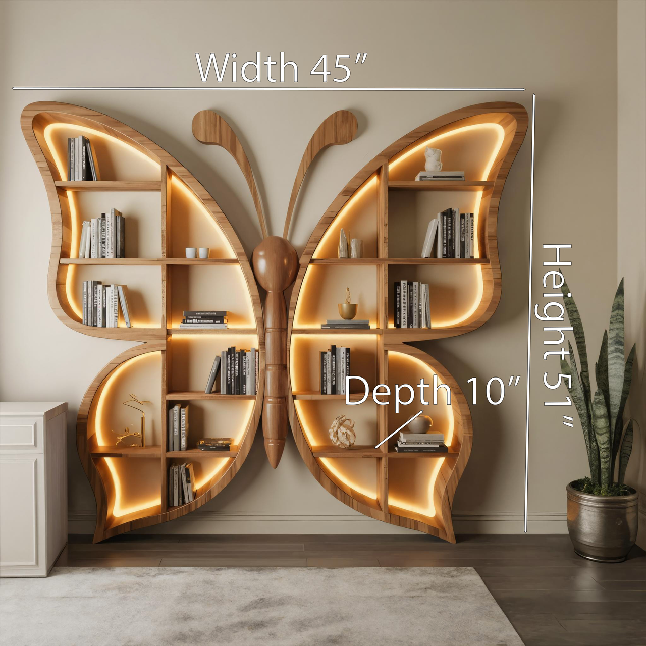Artistic Butterfly Bookshelf With LED For Living Room Or Bedroom