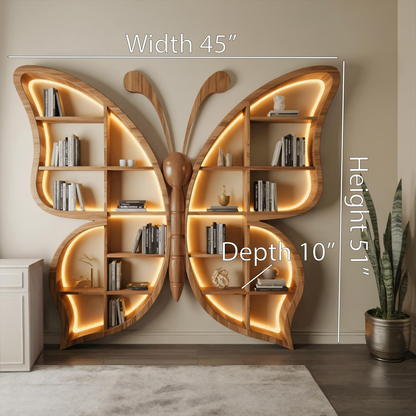 Artistic Butterfly Bookshelf With LED For Living Room Or Bedroom