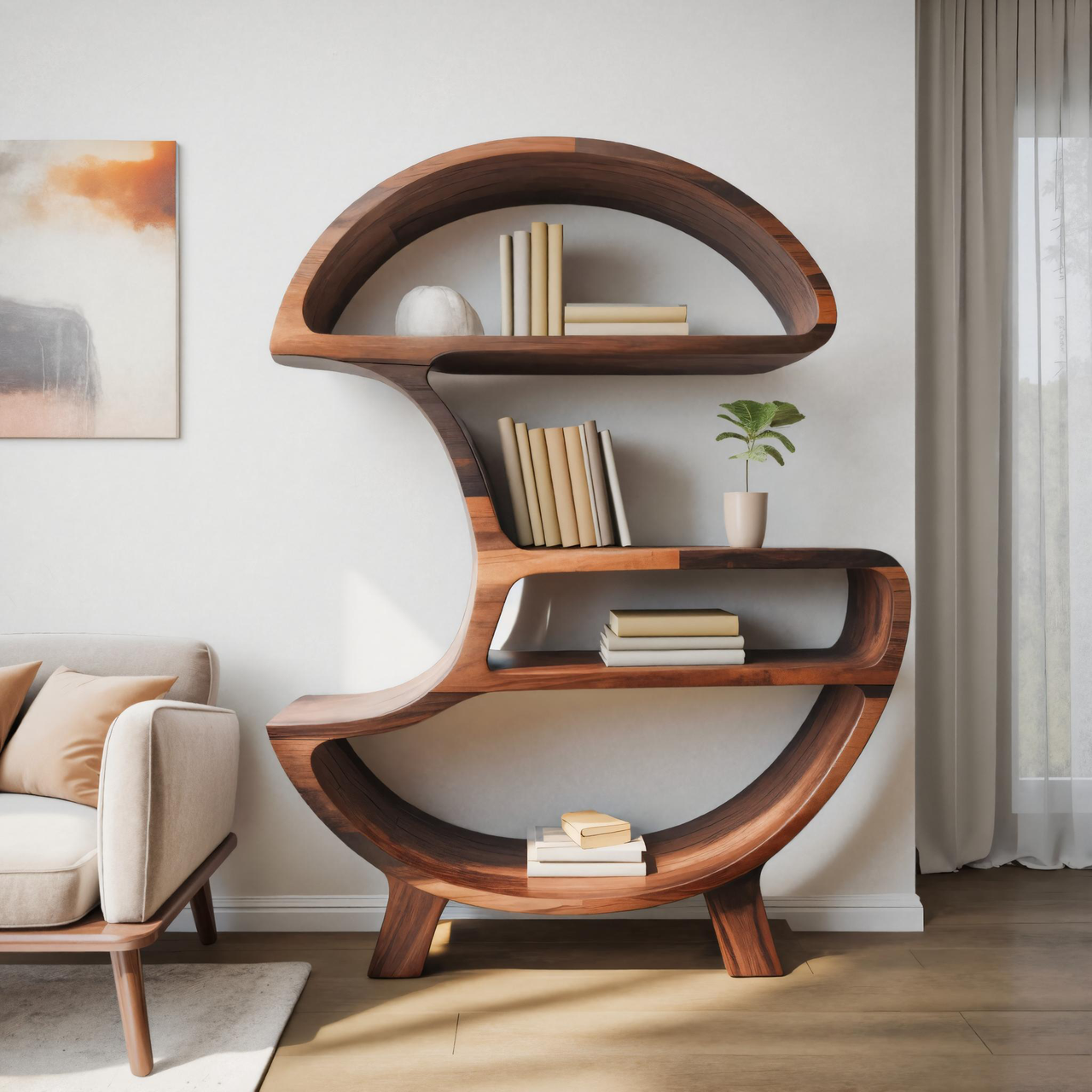 Modern Organic Bookshelf For Living Room Or Office