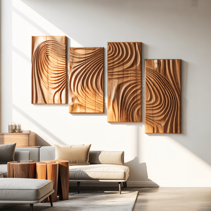 Carved Wall Art Panel With Abstract Wave Design For Hallway