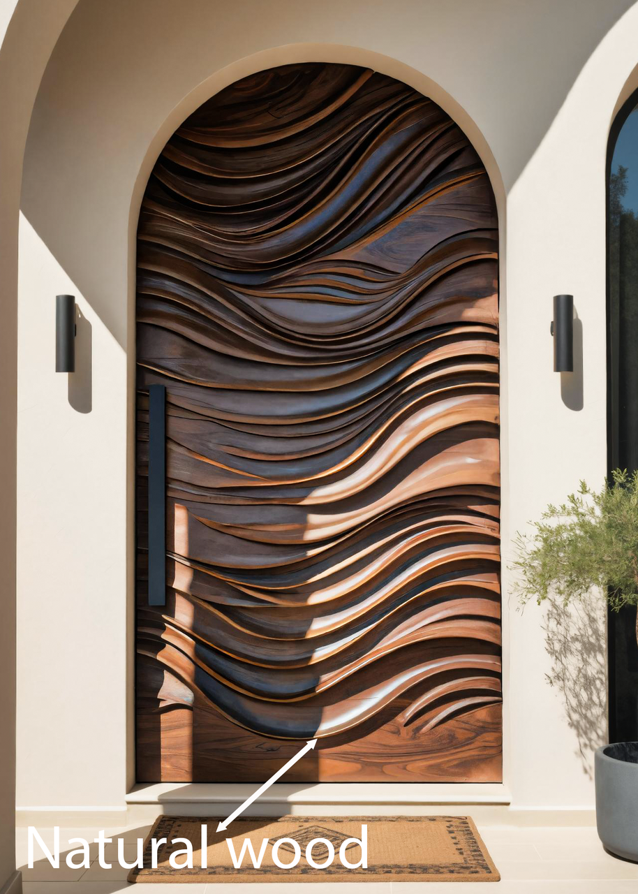 Artistic Arched Front Door With Wavy Sculpted Design For Villa